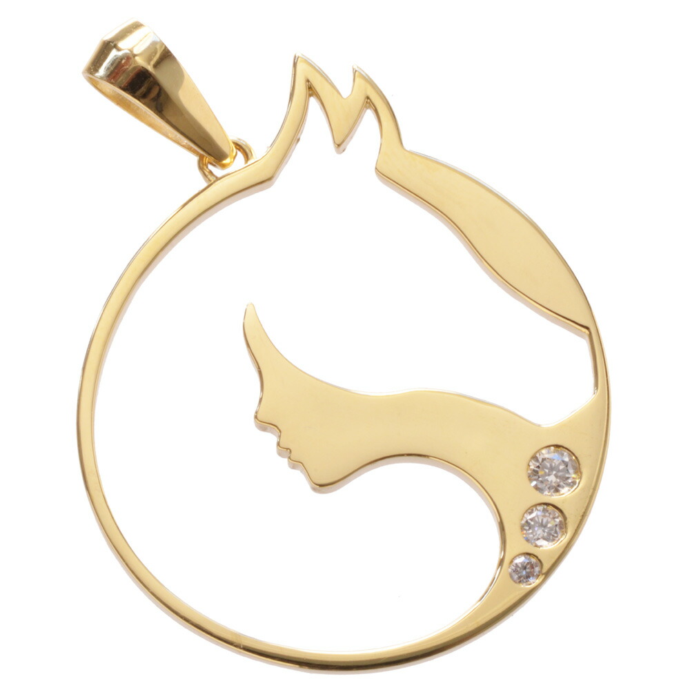【マラソン期間限定★10%OFFクーポン】ペンダントトップ メンズ 18金 K18 18K ダイヤモンド 馬 ホース ペンダントヘッド ネックレストップ イエローゴールド 男性用 刻印入り 鑑別書付き シンプル 大き目 プレゼント ギフト｜アクセサリーマート