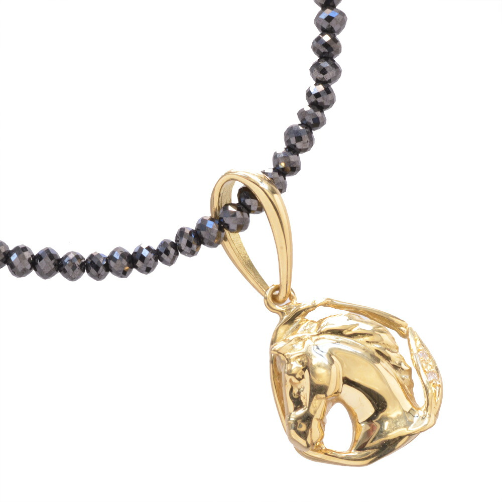 【間もなく終了★10%OFFクーポン】ネックレス メンズ 18金 K18 18K ダイヤモンド 馬 プラチナ ブラックダイヤモンド 20カラット 44cm ホース ペンダント イエローゴールド 刻印入り 鑑別書付き プレゼント ギフト