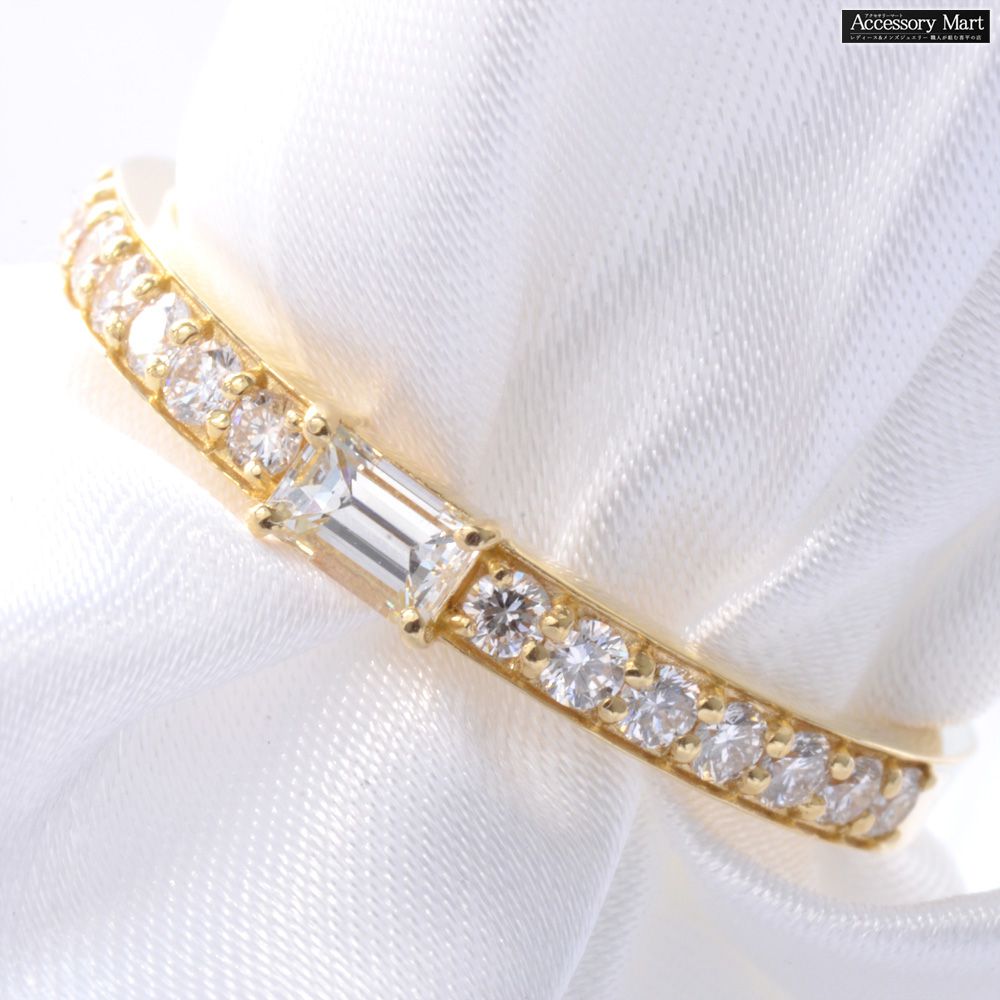 【マラソン期間限定★10%OFFクーポン】指輪 メンズリング 18金 K18 18K バゲットカット ダイヤモンド イエローゴールド レディース ジェンダーレス 細身 シンプル 日本製 刻印入り 鑑別書付き 30代 40代 50代 60代｜アクセサリーマート