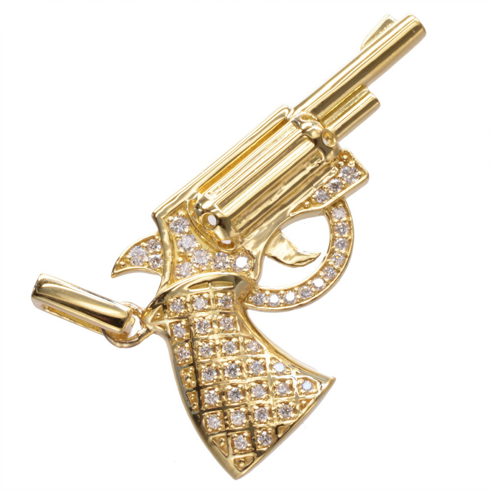 【マラソン期間限定★10%OFFクーポン】ペンダントトップ メンズ 18金 K18 18K ダイヤモンド 拳銃 ピストル リボルバー ペンダントヘッド ネックレストップ イエローゴールド ミリタリー 回転式拳銃 男性用 刻印入り 鑑別書付き シンプル 大き目 プレゼント ギフト