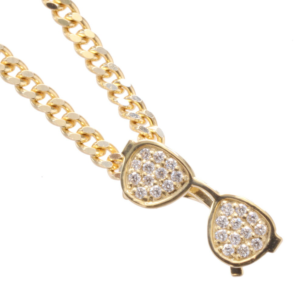 【マラソン期間限定★10%OFFクーポン】ネックレス メンズ K18 18K 18金 ダイヤモンド サングラス メガネ ペンダント イエローゴールド 徳力 10g 50cm 喜平チェーン 日本製 刻印入り 鑑別書付き プレゼント ギフト