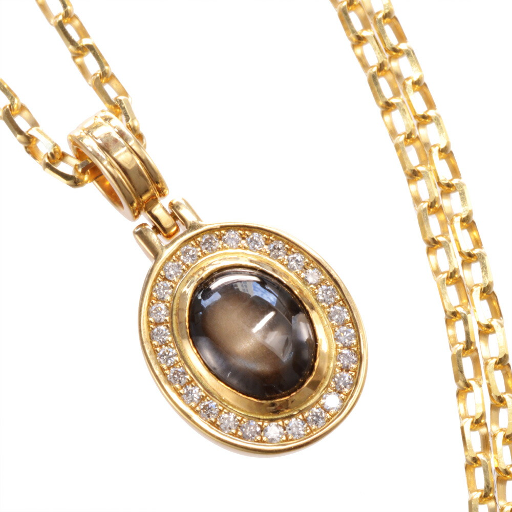 【間もなく終了★10%OFFクーポン】ネックレス メンズ K18 18K 18金 ブラックスターサファイア ダイヤモンド ペンダント イエローゴールド アズキチェーン 50cm オーバル カボションカット カラーストーン 刻印入り 鑑別書付き プレゼント ギフト