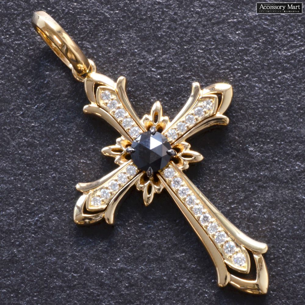 【マラソン期間限定★10%OFFクーポン】ペンダントトップ メンズ 18金 K18 18K ダイヤモンド ブラックダイヤモンド クロス 十字架 ペンダントヘッド ネックレストップ イエローゴールド 男性用 刻印入り 鑑別書付き シンプル プレゼント ギフト｜アクセサリーマート
