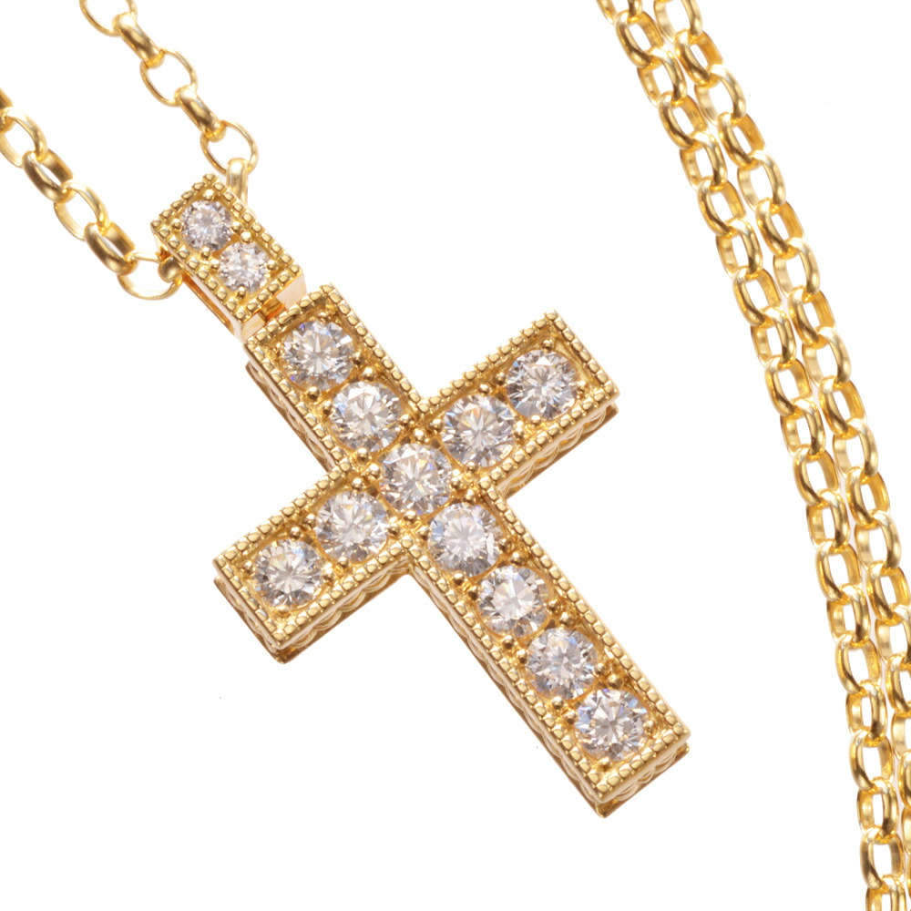 【間もなく終了★10%OFFクーポン】ネックレス メンズ 18金 K18 1カラット ダイヤモンド クロス ペンダント 18k イエローゴールド アズキチェーン 50cm 十字架 ミル打ち 刻印入り 鑑別書付き プレゼント ギフト