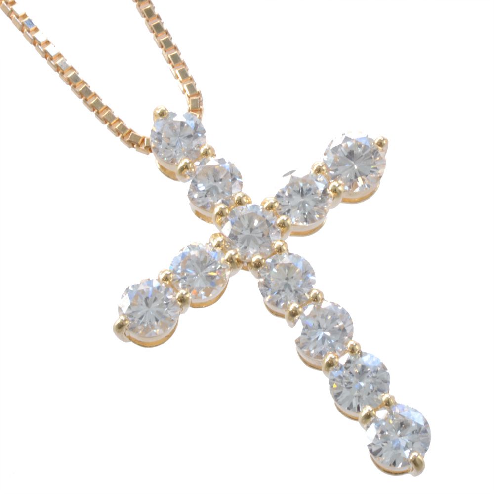 【間もなく終了★10%OFFクーポン】ネックレス メンズ K18 18金 3カラット ダイヤモンド クロス 十字架 ペンダント イエローゴールド レディース ジェンダーレス 50cm ベネチアンチェーン 刻印入り 鑑別書付き