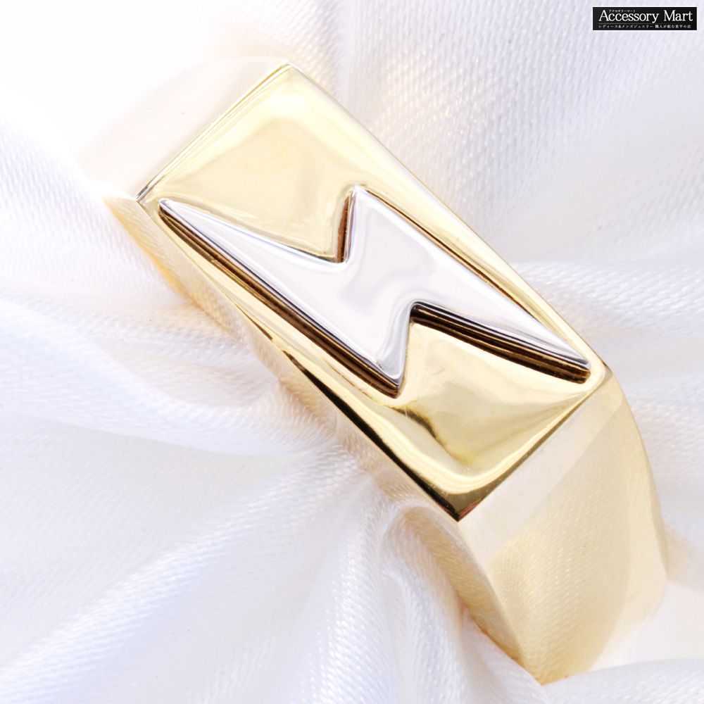 指輪 メンズリング K18 18金 プラチナ 印台 稲妻 サンダー モチーフ 18k イエローゴールド Pt950 男性 刻印入り地金 ごつい 太め 30代 40代 50代