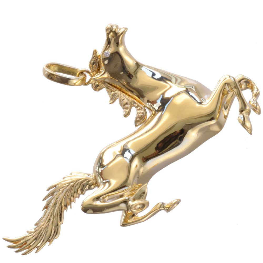 【マラソン期間限定★10%OFFクーポン】ペンダントトップ メンズ 18金 K18 18K ダイヤモンド 馬 ホース ペンダントヘッド ネックレストップ イエローゴールド 男性用 刻印入り 鑑別書付き シンプル プレゼント ギフト|アクセサリーマート