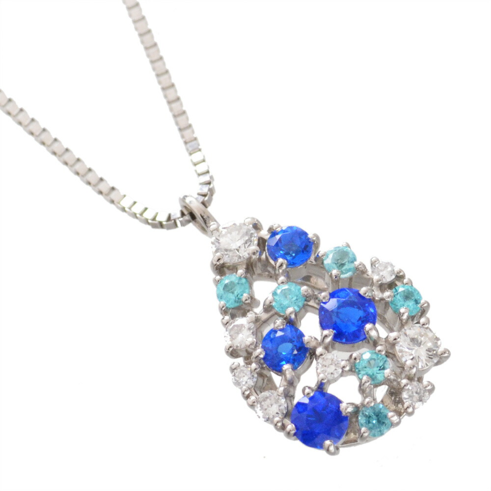 Penkori❣️プラチナ 月モチーフ パライバ アウイナイト ダイヤモンド パライバトルマリン ネックレス PLUSTER プラチナ Pt900