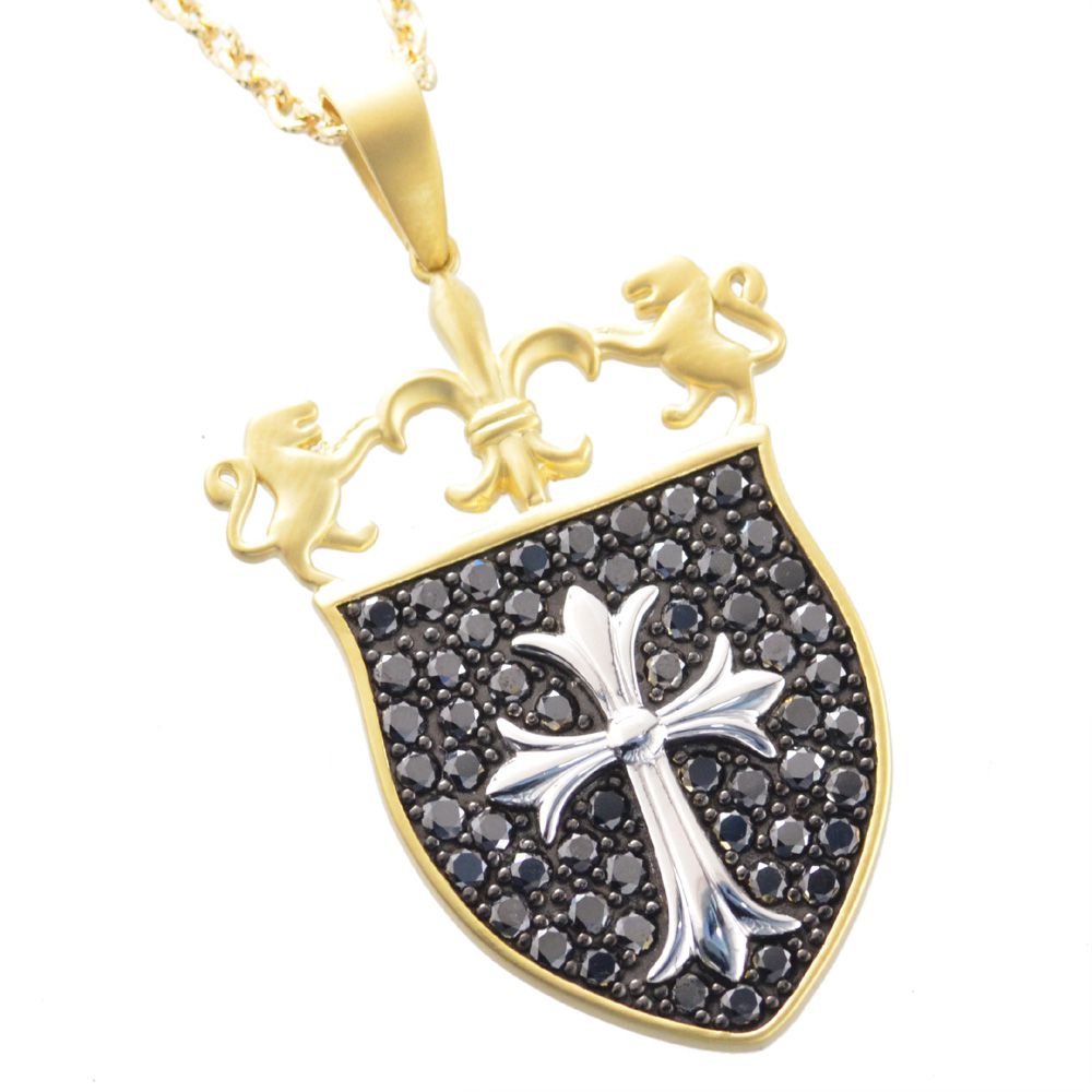 60 Off 18金 ネックレス メンズ K18 イエローゴールド プラチナ ブラックダイヤモンド クロス 盾 男性用 日本製 鑑別書付き 刻印入り 日本産 Expert Advice Org