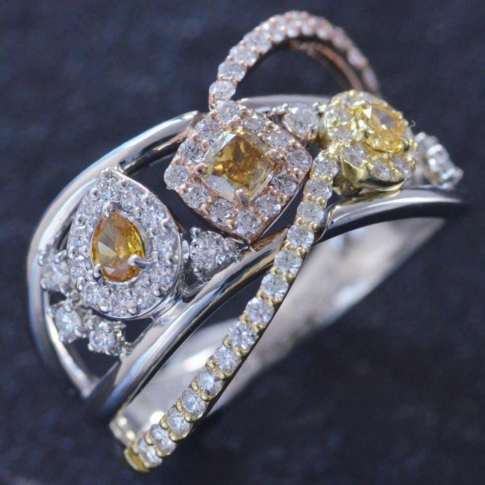 【マラソン終了間近★10%OFFクーポン】指輪 レディース K18 ゴールド 18K 18金 ファンシーカラーダイヤモンド リング プラチナ Pt950 刻印入り 鑑別書付き 日本製【人気アイテム】
