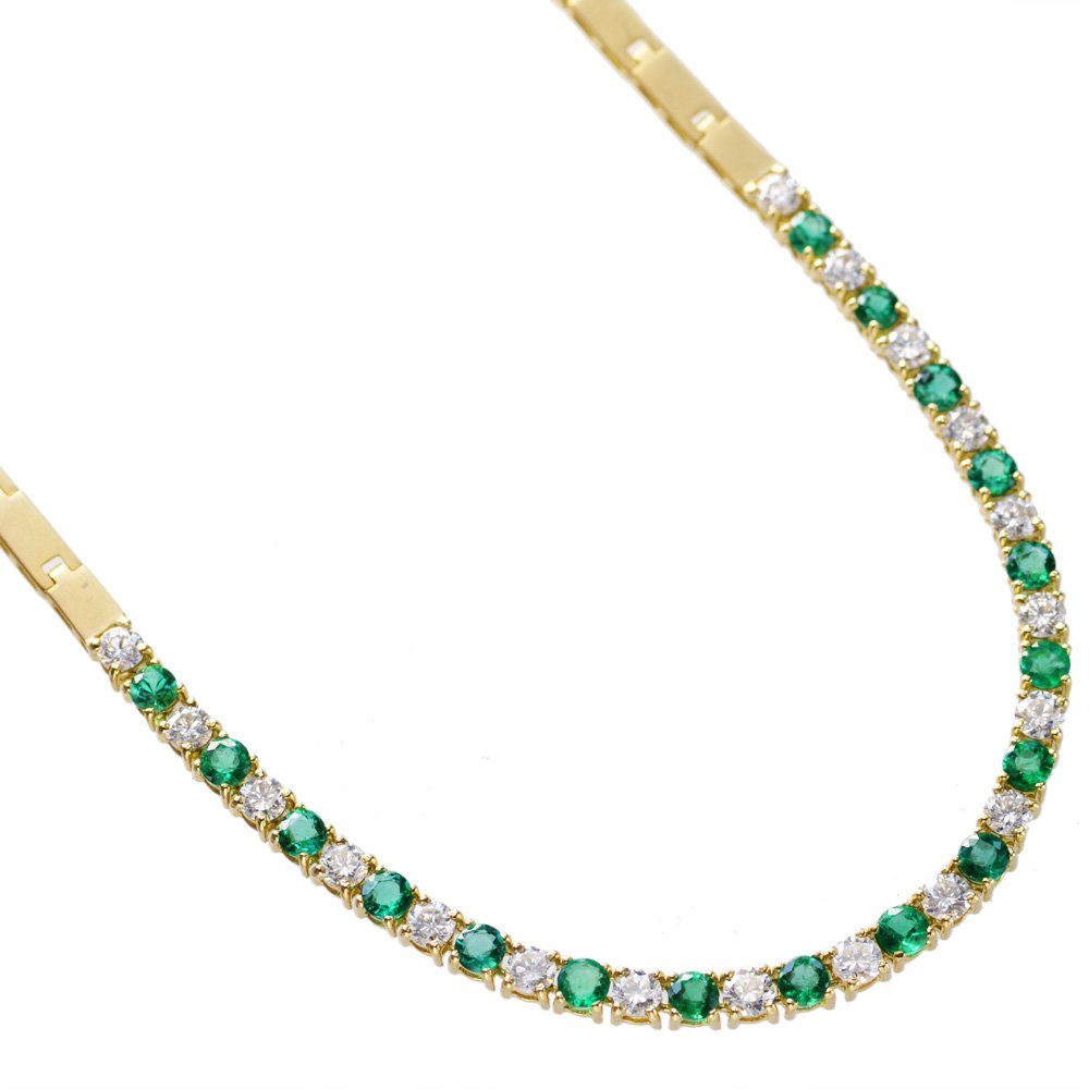 【マラソン期間限定★10%OFFクーポン】ネックレス レディース 18金 K18 18K エメラルド ダイヤモンド 艶消し ゴールド 地金 テニスネックレス 刻印入り 鑑別書付き カラーストーン｜アクセサリーマート