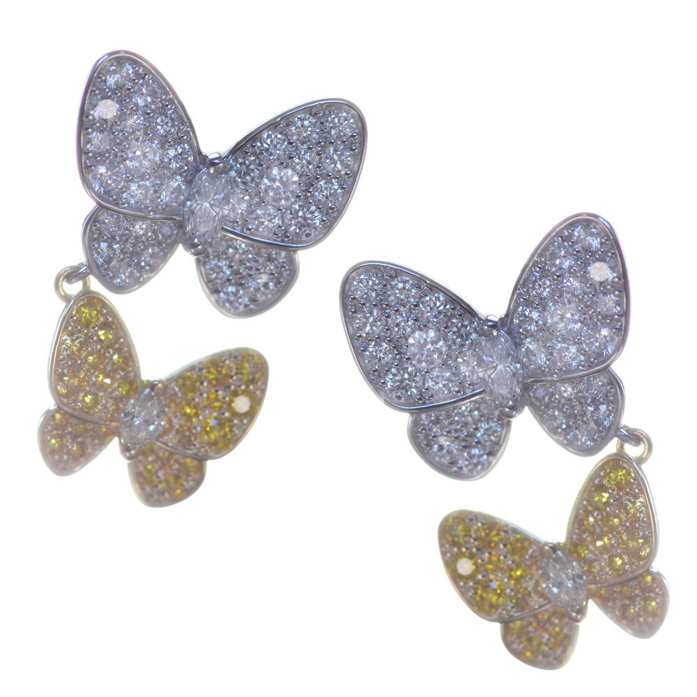 【マラソン期間限定★10%OFFクーポン】18金 プラチナ ピアス レディース ダイヤモンド 蝶 K18 ゴールド Pt950 マーキスカットダイヤモンド イエローダイヤモンド 1.4カラット バタフライ 揺れるピアス 日本製 刻印入り 鑑別書付き|アクセサリーマート