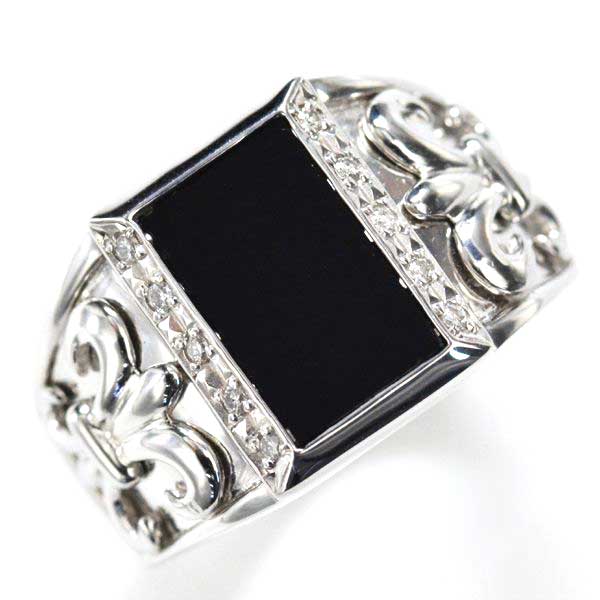 送料無料 メンズリング 印台 指輪 ごつい 百合の紋章 印台 日本製 男性用 ホワイトゴールド 18k K18 オニキス 18金 刻印入り 大きいサイズ 初回限定サイズ直し無料 太め K18 ごつい イニシャル刻印可能 リング 幅広 職人が造る本格メンズリング 印台 鑑別書付き 18金