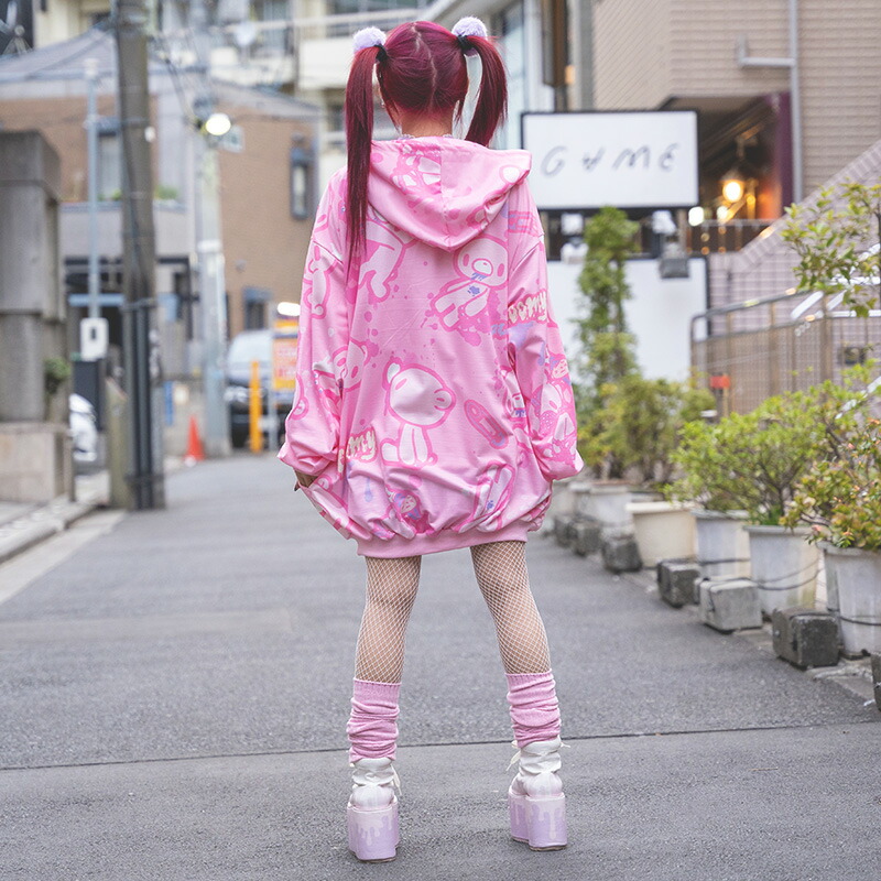 楽天市場 パステルグル ミ Zip パーカー 長袖 原宿 原宿系 病みかわいい 病みかわ ゆめかわいい ファンシー キュート デコラ ファッション グロかわ レディース 個性的 派手カワ グル ミ コラボ ロゴ ピンク 総柄 ビッグシルエット 大きいサイズ Acdcrag Acdc Rag