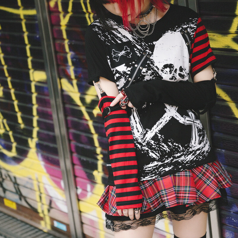 楽天市場 リバースロンt 原宿系 ファッション パンク ロック Tシャツ 長袖 半袖 ロングtシャツ ロンt カットソー トップス ボーダー 薄手 個性的 派手 ライブ衣装 V系 バンギャ レディース ダンス 衣装 ヒップホップ アームセパレート Acdcrag メール便可 Acdc Rag