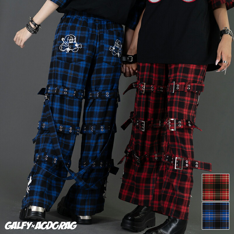 GALFY ズボン下 ガルフィー ボンデージ 10分丈 流行り物 原宿系 原宿 張りさける 鍵を掛ける 北部人 エモパンク 表どおり 犬 うす暗い 病み可愛らしい 病みかわ 個人的特徴的 レディース メンズ 黒いこと タータンチェック 馬鹿でかい大きさ ACDCRAG