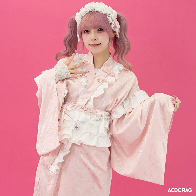 桃娘 KIMONO 着物 浴衣 和風 原宿 原宿系 ファッション ファンシー パステル フリル チャイナボタン 花柄 ピンク 大きいサイズ 衣装 個性的 サブカル メンズ レディース ACDC RAG|ACDC RAG 原宿竹下通り店