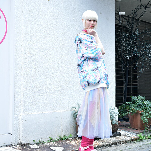 楽天市場 半袖 サクラzip Bigパーカー 和柄 桜 猫柄 猫 ねこ ネコ 原宿 原宿系 ファッション レディース メンズ パーカー 長袖 薄手 派手 ゆめかわいい パステルカラー かわいい 派手カワ 個性的 ダンス衣装 ジップパーカー オーバーサイズ ブルー Acdc Rag Acdc Rag