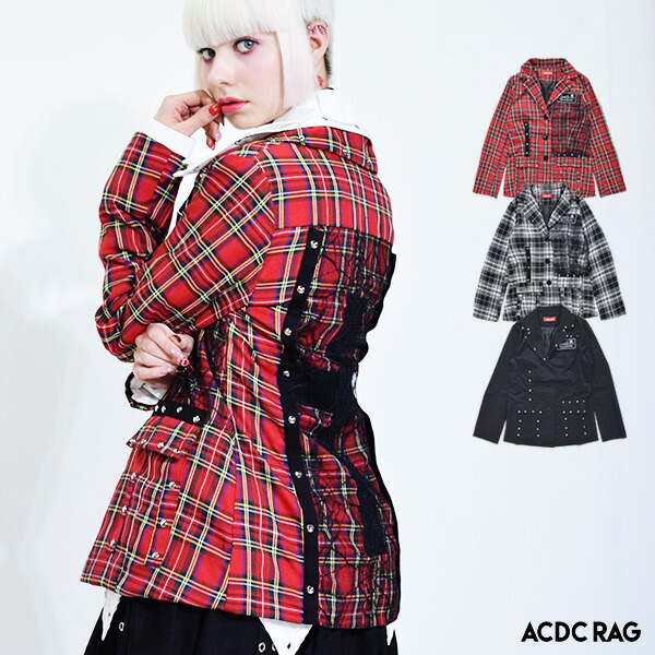 楽天市場 Punksクロスジャケット パンク ロック ファッション V系 ビジュアル系 ヴィジュアル系 ゴシック テーラードジャケット バンギャ 原宿 原宿系 ファッション レディース メンズ コスプレ タータンチェック コスプレ ダンス衣装 個性的 黒 ブラック 赤 Acdc Rag