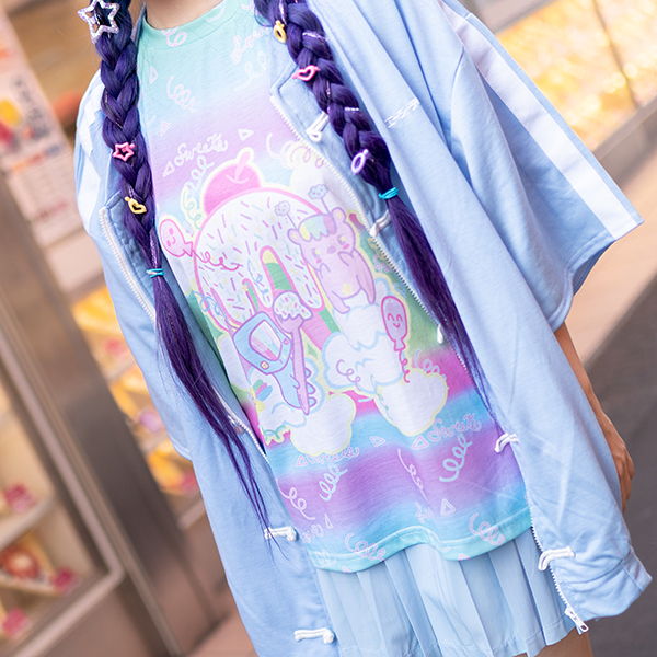 楽天市場 Rainbow Sweets Love Tシャツ カットソー 原宿 原宿系 ファッション レディース 半袖 大きいサイズ ファンシー ゆめかわいい 服 ゆめかわ 派手 カワ 個性的 スイーツ イラスト プリント 総柄 ダンス 衣装 ブルー ピンク レインボー Acdc Rag メール便可 Acdc