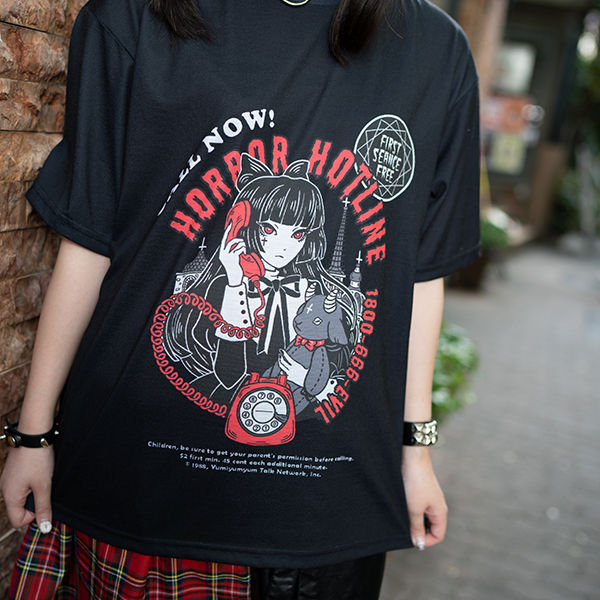 楽天市場 Horror Hotline Tシャツ カットソー 原宿 原宿系 ファッション レディース 半袖 大きいサイズ モード 病み 服 病みかわいい 派手 カワ 個性的 イラスト ダーク プリント 女の子 電話 テレフォン ホラー 衣装 パンク ロック ブラック Acdc Rag メール便可