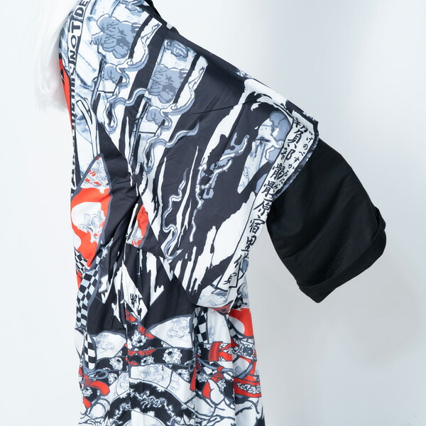 楽天市場 パンクサムライ キモノ 浴衣 着物 羽織 侍 浮世絵 和柄 原宿系 ファッション レディース メンズ ロング 大きいサイズ パンク ロック 個性的 派手カワ ダンス衣装 モノトーン 黒 白 Acdc Rag Acdc Rag 原宿竹下通り店