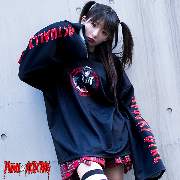 楽天市場 Spooky Girl ロングtシャツ 長袖 カットソー パンク ロック V系 ファッション バンギャ 原宿系 原宿 韓国 黒 赤 病みかわいい 派手カワ 個性的 イラスト レディース メンズ 大きいサイズ Acdcrag メール便可 Acdc Rag 原宿竹下通り店