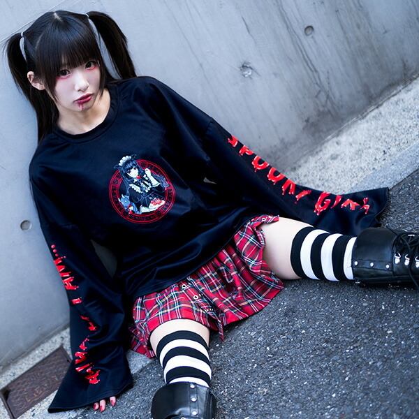 楽天市場 Spooky Girl ロングtシャツ 長袖 カットソー パンク ロック V系 ファッション バンギャ 原宿系 原宿 韓国 黒 赤 病みかわいい 派手カワ 個性的 イラスト レディース メンズ 大きいサイズ Acdcrag メール便可 Acdc Rag 原宿竹下通り店