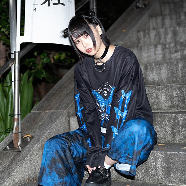 楽天市場 タレバタフライ ロンt Tシャツ 長袖 パンク ロック V系 ファッション バンギャ 原宿系 原宿 韓国 ブルー 病み 病みかわいい 派手カワ 個性的 蝶 骸骨 スケルトン レディース メンズ ビッグシルエット オーバーサイズ 大きいサイズ Acdcrag メール便可 Acdc