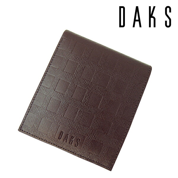 ***ダックス(DAKS) チェッカーエンボス(スクエア型押し)2つ折り財布/チョコ[DP25113] 【ウォレット サイフ/さいふ 二つ折り財布 メンズ 牛革レザー ギフト】【ラッピング無料】★☆ プレゼント ギフト