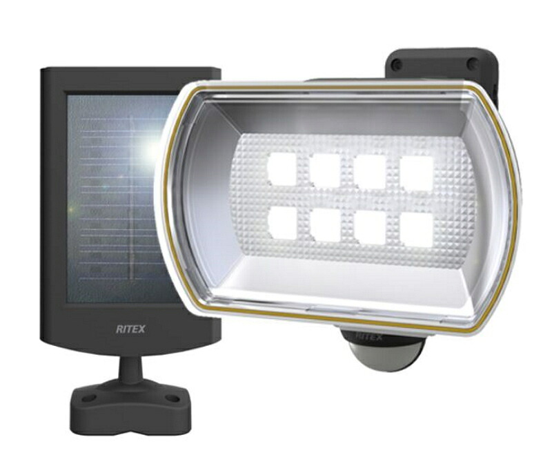 8W ワイド フリーアーム式 LEDソーラーセンサーライト S-80L MUSASHI 800ルーメン 防塵防水 ソーラー式
