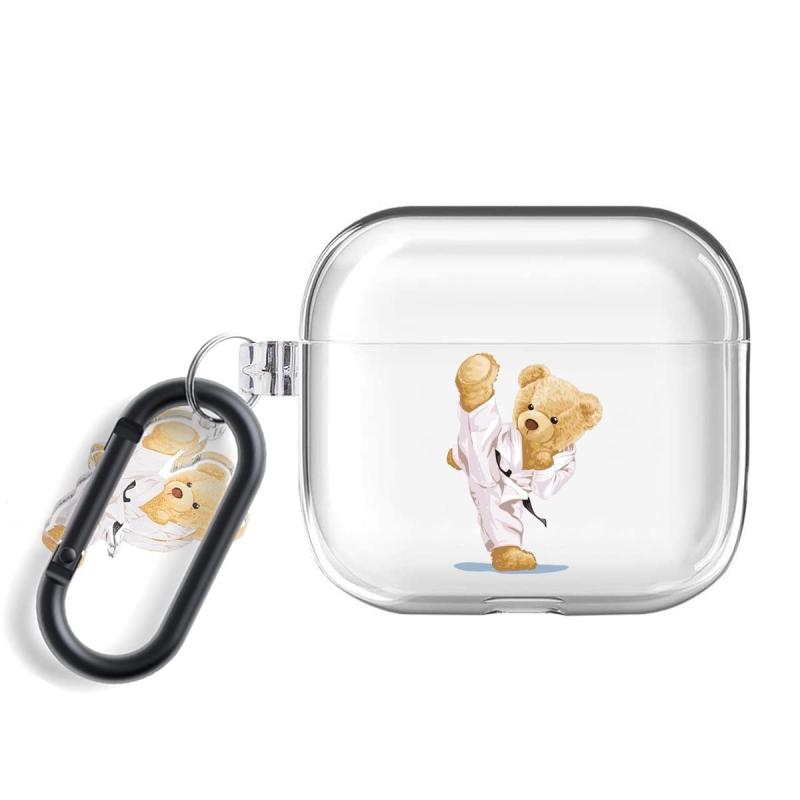 ONLYOU Airpods3 用 ケース おしゃれ 韓国 TPU 柔道 くま クマ bear デザイン エアーポッズ プロ カバー かわいい お揃い イヤホンケース カラビナ フック チャーム (AirPods(第3世代), クリア)画像