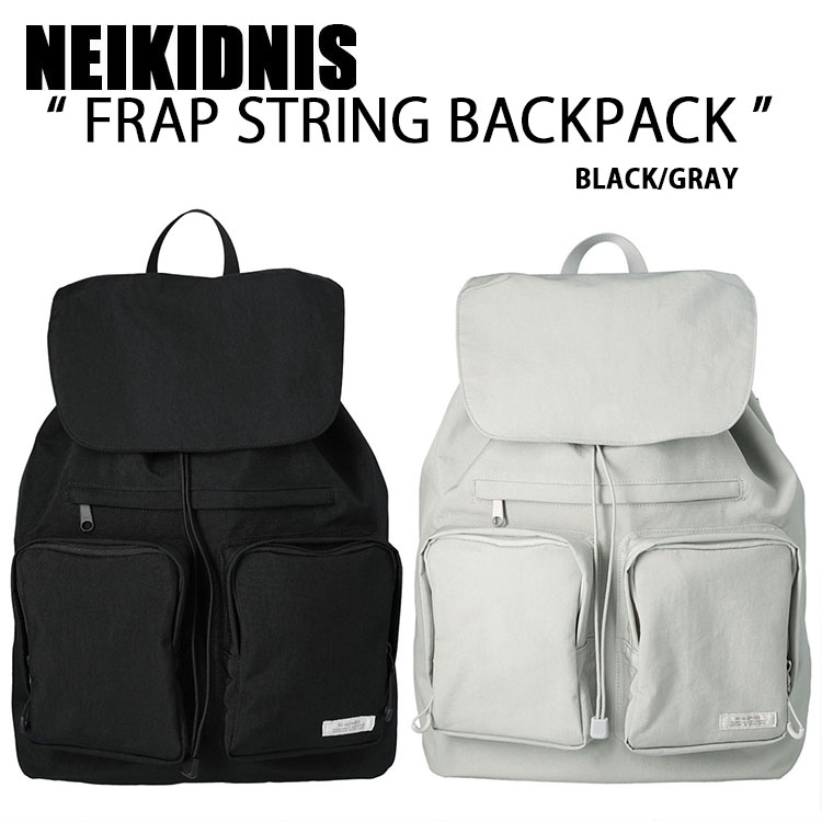 NEIKIDNIS ネイキドニス バックパック FLAP STRING BACKPACK リュック デイパック 巾着バッグ BLACK GRAY 多機能 耐衝撃 生活防水 通勤 通学 PC収納 ブラック グレー NB55ABG030【中古】未使用品|セレクトショップ a-clo