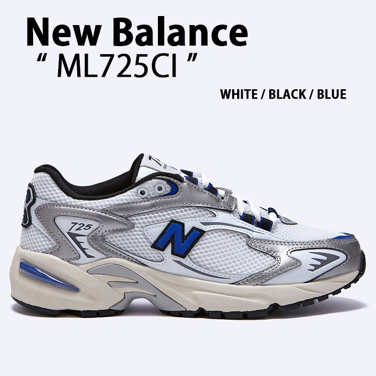 New Balance ニュー平衡にする スニーカー ML725CI WHITE BLACK BLUE シューズ NewBalance725 白いこと 黒いこと 青色 ロゴタイプ メッシュ メンズ レディース【中古】未当てはめる品
