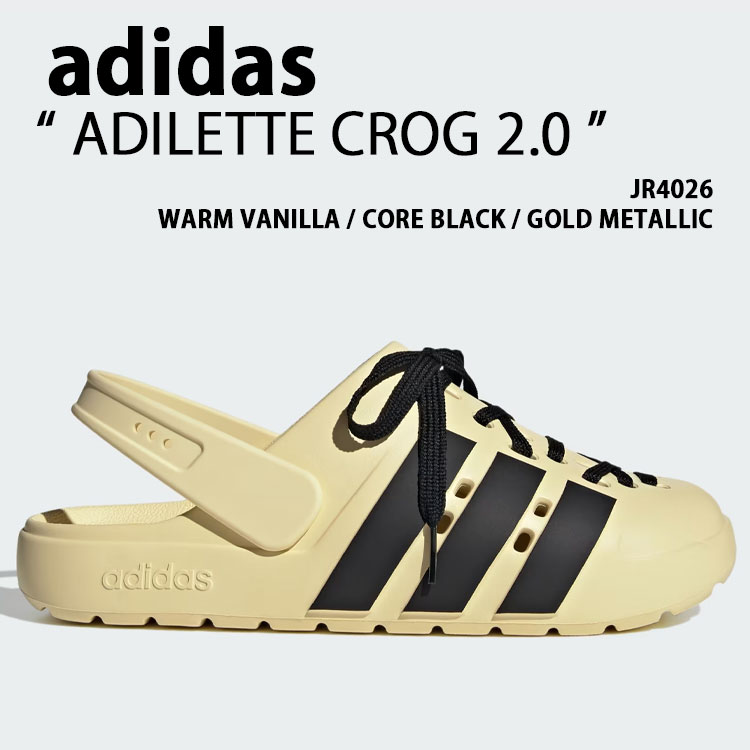 adidas originals アディダス クロッグサンダル ADILETTE CROG 2.0 JR4026 シューズ アディレットクロッグ2.0 ストラップサンダル シューレース付き VANILLA バニラー BLACK ブラック メンズ レディース【中古】未使用品|セレクトショップ a-clo