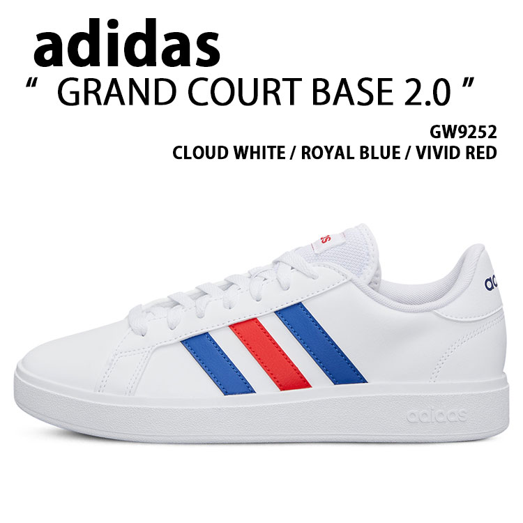 adidas アディダス スニーカー GRAND COURT BASE 2.0 GW9252 シューズ 地びた厚地の外套 軍事基地 2.0 WHITE BLUE RED 白いこと 青碧 赤いこと メンズ レディース 男女兼用【中古】未当て嵌める品