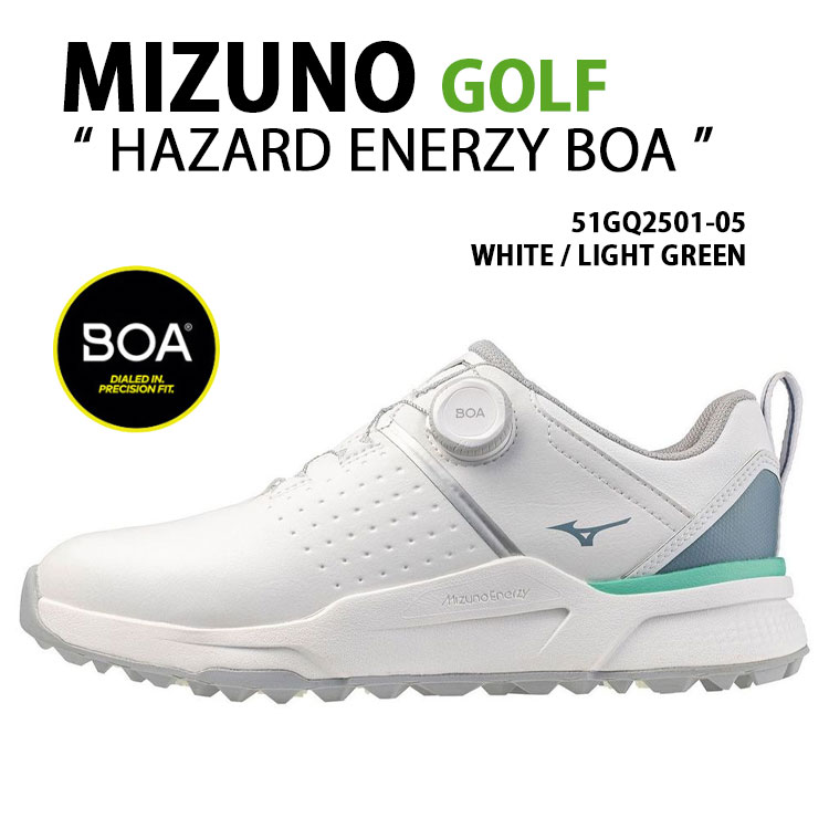 Mizuno ミズノ ゴルフスニーカー HAZARD ENERZY BOA シューズ ハザードエナジー ボア スパイクレス 軽量 生活防水 4E WIDE クラリーノ ホワイト グリーン 51GQ2501-05｜セレクトショップ a-clo