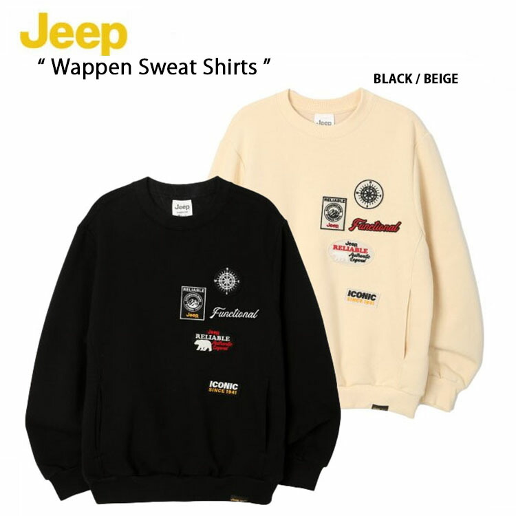 Jeep ジープ スウェット トレーナー Wappen sweatshirt ワッペンスウェット ビッグロゴ ルーズフィット ルーズシルエット ブラック ベージュ メンズ レディース 男性用 女性用 JM4TSU847