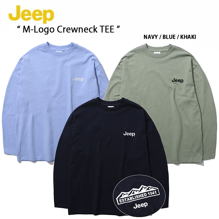 Jeep ジープ Tシャツ カットソー M-Logo Crewneck クルーネック シンプル ロングスリーブ ロゴ バックプリント バックロゴ 長袖 ネイビー カーキ ブルー メンズ レディース 男女共用 男性用 女性用 JM5TSU031NA/BL/KH