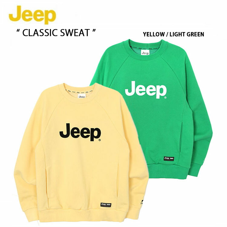 Jeep ジープ スウェット トレーナー Classic Sweat クラシックスウェット ビッグロゴ ルーズフィット ルーズシルエット カンガルーポケット イエロー グリーン メンズ レディース 男性用 女性用 JN1TSU801