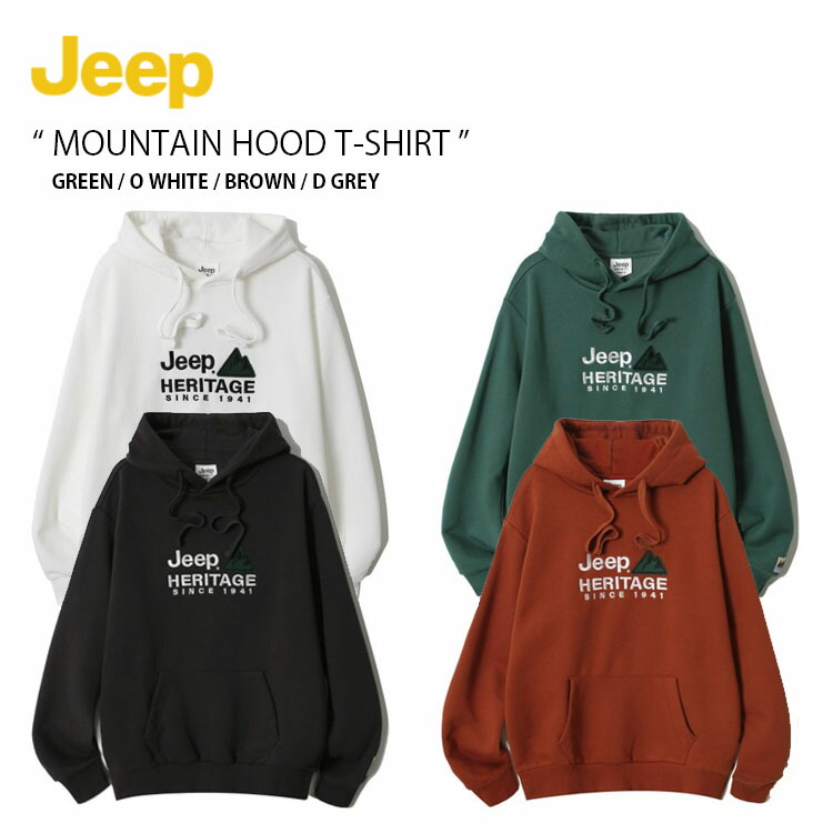 Jeep ジープ パーカー MOUNTAIN HOOD T-SHIRT マウンテン フード Tシャツ 長袖 フーディ プルオーバー ロゴ カジュアル ストリート グリーン ホワイト ブラウン ブラック メンズ レディース JN5THU055
