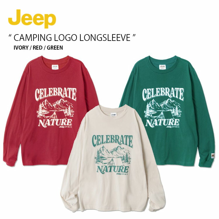 Jeep ジープ ロンT CAMPING LOGO LONGSLEEVE キャンピング ロゴ ロングスリーブ ティーシャツ 長袖 カットソー ラウンドネック カジュアル ストリート アイボリー レッド グリーン メンズ レディース JN5TSU055
