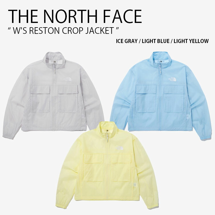 THE NORTH FACE 北の方人間の顔 レディース ウーブンジャケット W\u0027S RESTON CROP JACKET レストン クロップ 上衣 クロップ丈 上衣 ライトアウター ロゴタイプ 心地好い 表どおり 薄墨色 青み 黄色 WHITELABEL 成人女性用 NJ3LP32J/K/L【中古】未当て嵌める品