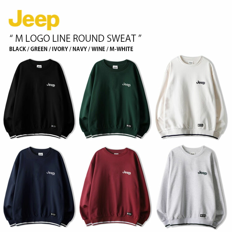 Jeep ジープ スウェット M LOGO LINE ROUND SWEAT ロゴ ライン ラウンドネック スウェットシャツ 長袖 プルオーバー ブラック グリーン アイボリー ネイビー ワインレッド ホワイト メンズ レディース 男性用 女性用 男女共用 JO5TSU833