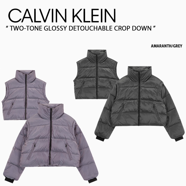   カルバンクライン レディース ダウンジャケット W'S TWO-TONE GLOSSY DETOUCHABLE CROP DOWN AMARANTH GREY ツートーングロッシーディタッチャブルクロップダウン アマランス グレー レディースダウン J223411VAC/PSM
