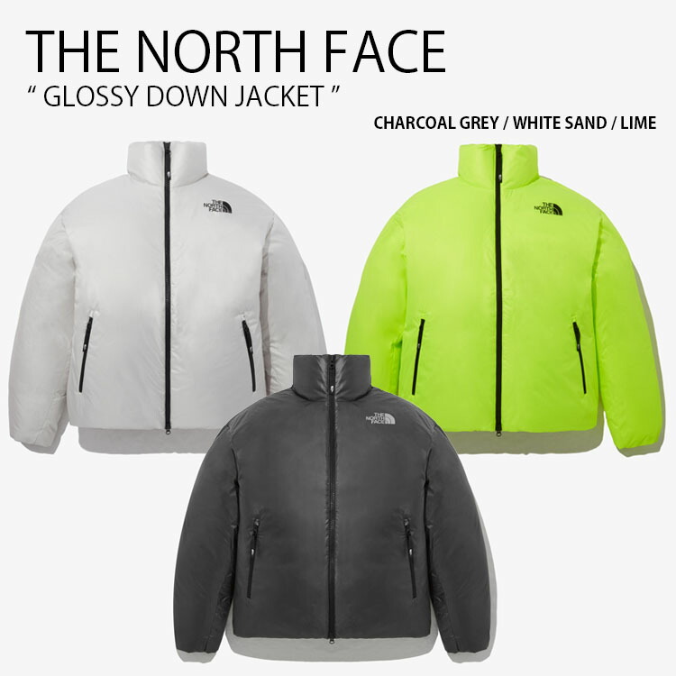 THE NORTH FACE ノースフェイス ダウンジャケット GLOSSY DOWN JACKET グロッシー ダウン ジャケット ハイネック スタンドネック ロゴ カジュアル ストリート アウトドア WHITELABEL グレー ベージュ ライム メンズ レディース 男性用 女性用 NJ1DP61J/K/L【中古】未使用品