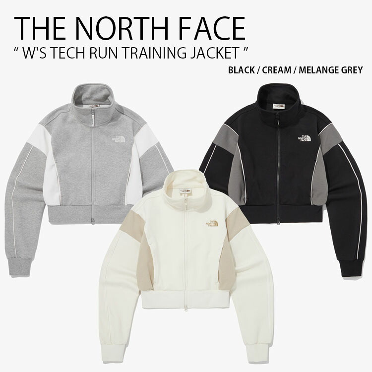 THE NORTH FACE 北の方人間の顔 レディース 形づくる上衣 W\u0027S TECH RUN TRAINING JACKET ウィメンズ テック 幽客 形づくる 上衣 上衣 クロップ丈 体育館御召しもの ロゴタイプ WHITELABEL 黒いこと 象牙色 薄墨色 成人女性用 NJ3BQ30J/K/L【中古】未当て嵌める品