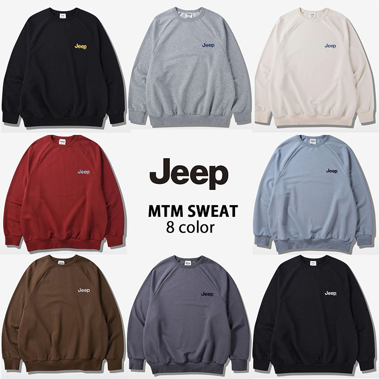 Jeep ジープ 汗水 調教師 M-LGO MTM SWEAT SHIRTS ロゴタイプ ルーズフィット BLACK GRAY IVORY BLUE RED BROWN トレイナー メンズ レディース JP5TSU841