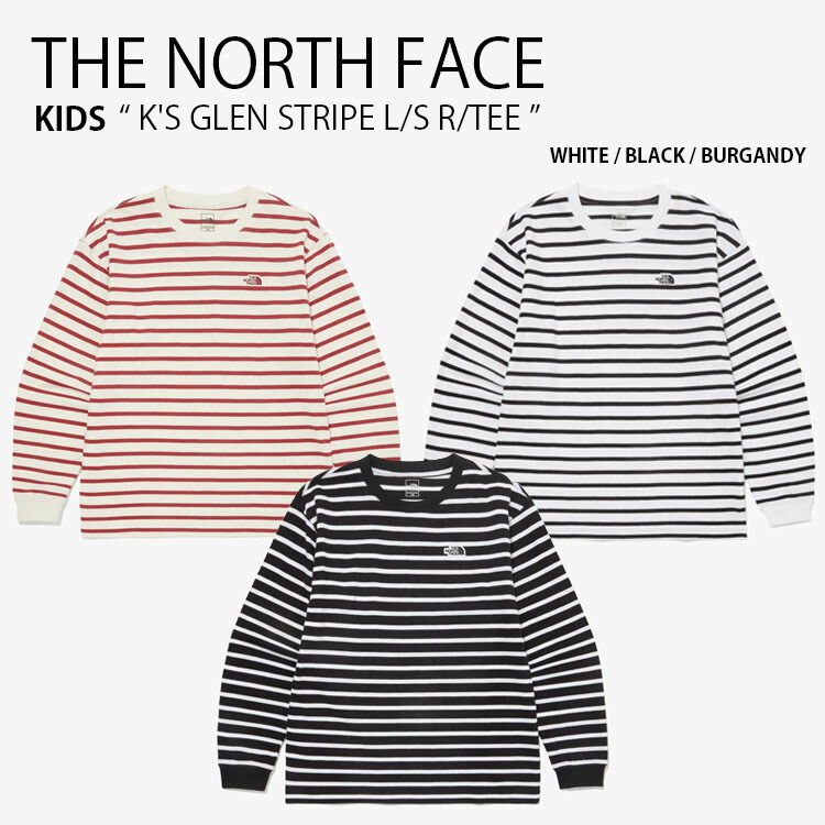THE NORTH FACE ノースフェイス キッズ ロンT K'S GLEN STRIPE L/S R/TEE グレン ストライプ ロングスリーブ ティーシャツ 長袖 プルオーバー カットソー クルーネック ロゴ カジュアル ホワイト ブラック レッド 男の子 女の子 子供用 NT7TQ51S/T/U【中古】未使用品｜セレクトショップ a-clo