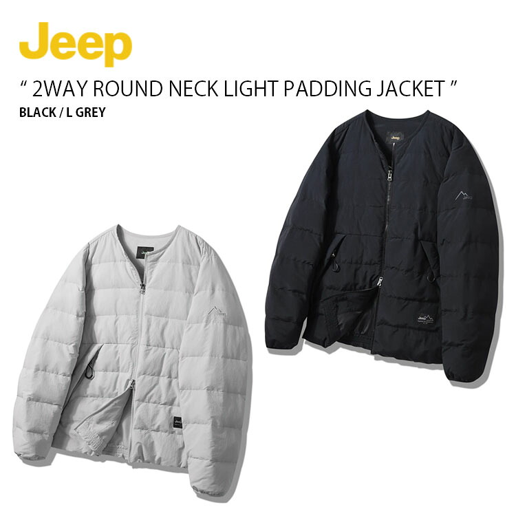 Jeep ジープ キルティングジャケット 2WAY ROUND NECK LIGHT PADDING JACKET ラウンドネック ライト パディング ジャケット ノーカラージャケット ロゴ カジュアル ストリート ブラック グレー メンズ レディース 男性用 女性用 男女共用 JP5JPU002